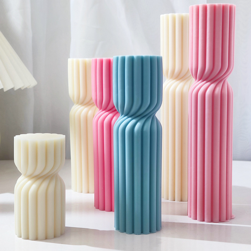 Striped Pillar Candle Mold Cylindrical Aesthetic Silicone Mould Soy Wax Geometric Abstract Gypsum Candle Making Molds