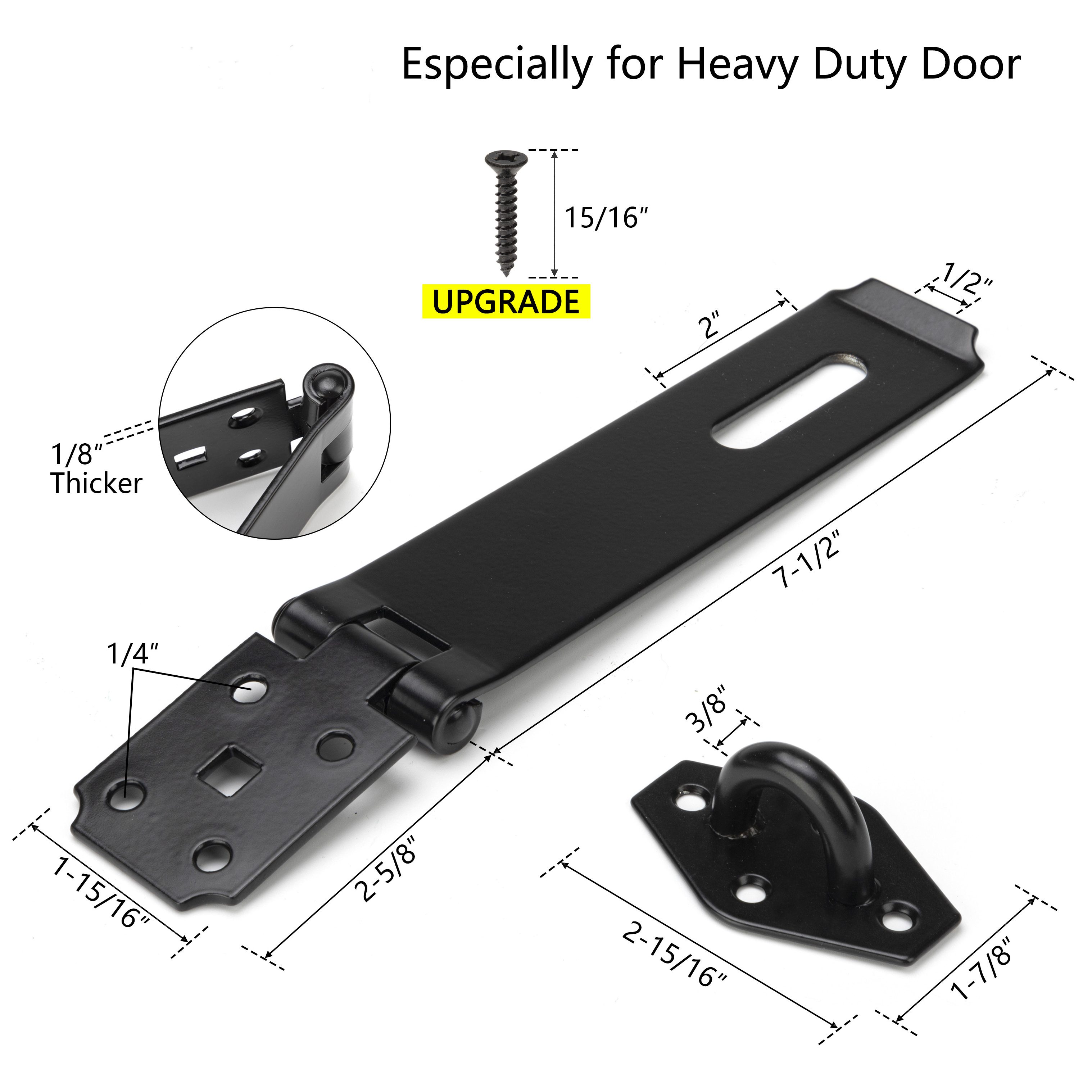 HILLMASTER Black  Heavy Duty Door Lock Hasp Latch Security Fixed Staple Padlock Box Hasp Lock Gate Hasp Latch