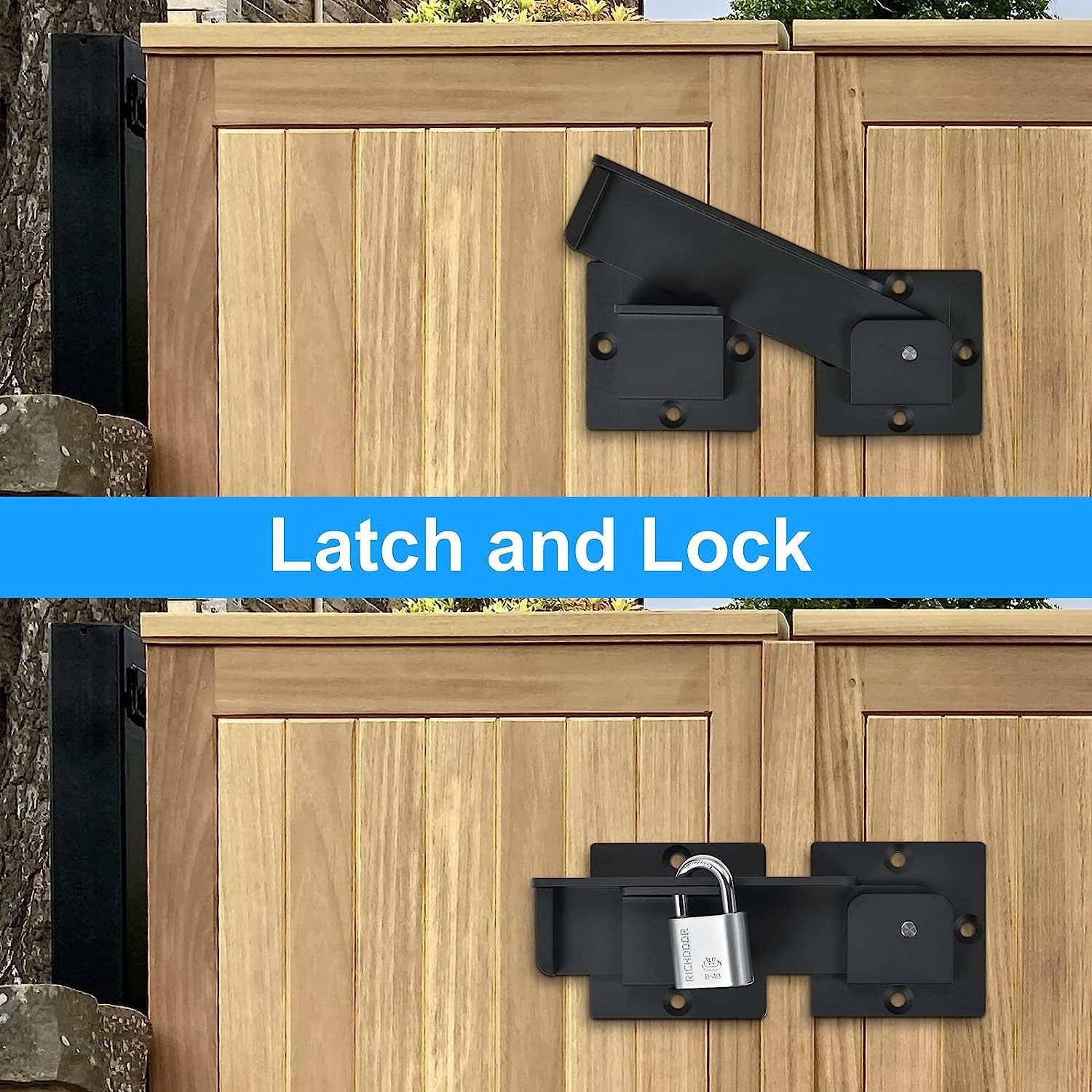 Custom Size Black Extra Heavy Duty  Dumpster Fence  Gate Flip Latch for Wood  Vinyl  PVC  Steel  Metal Door