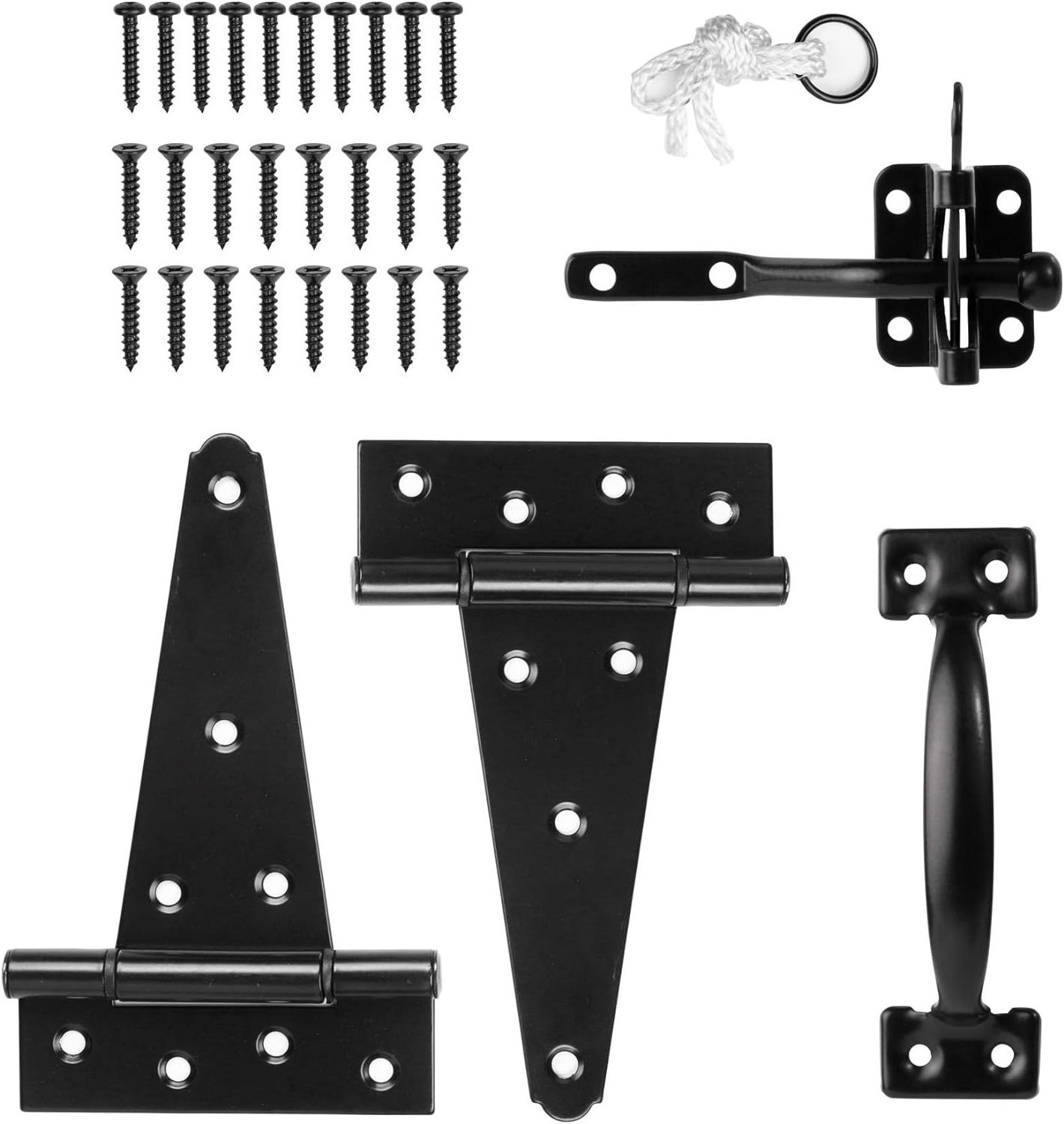 HILLMASTER Heavy Duty Gate Hardware Kit with Self Locking Gate Latch 2 PCS 6inch T-Hinges 1 PC 6.5inch Gate Handle