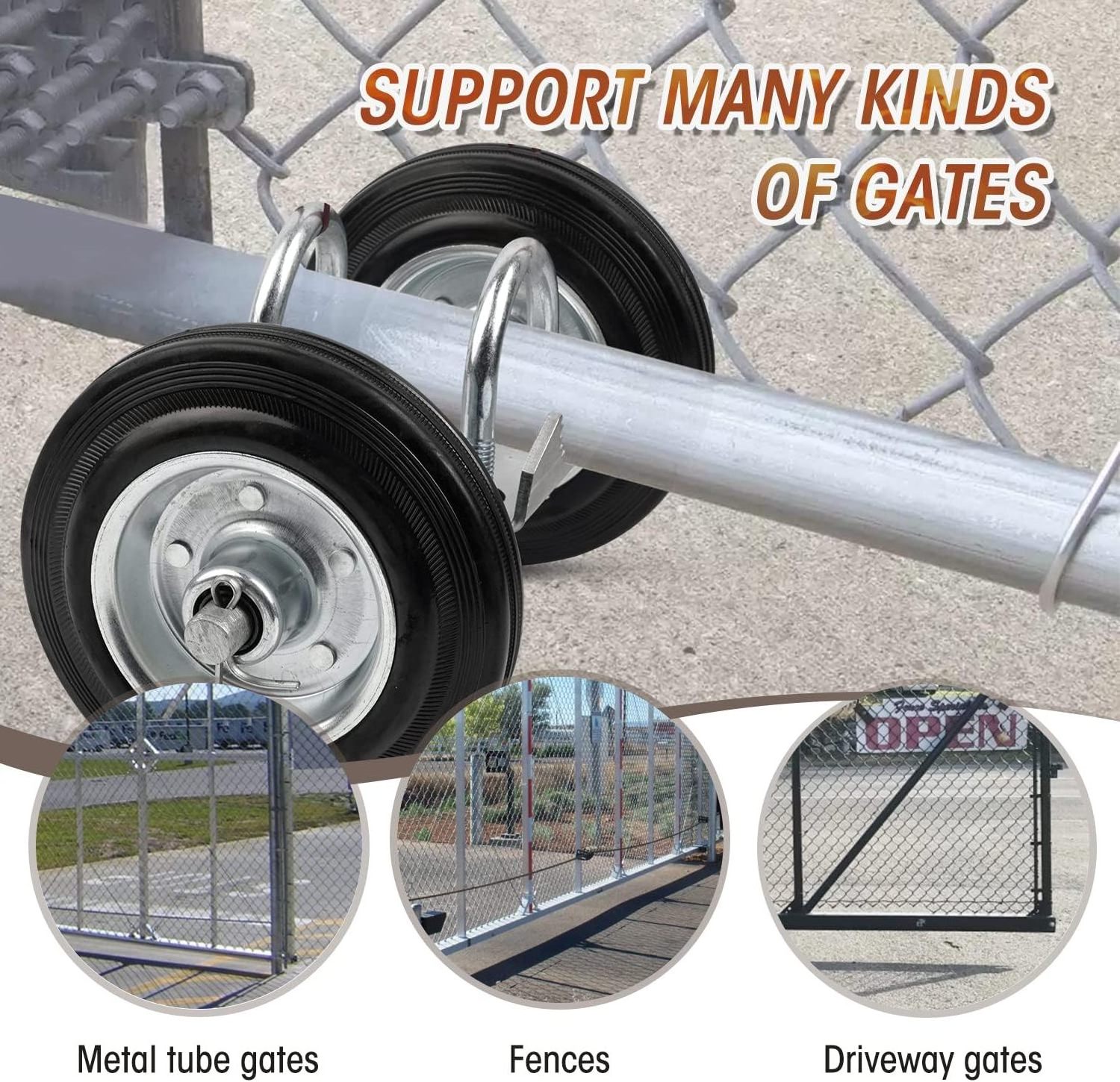 Heavy Duty Steel Rolling Gate 6inch Rubber Wheel Carrier for Driveway Chain Link Fence Metal Tube Gates