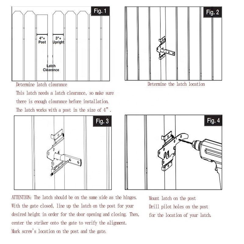 Self Locking  Post Mount Automatic Gravity Lever Wood Fence Gate Latches with Steel Gate Latch to Secure Pool