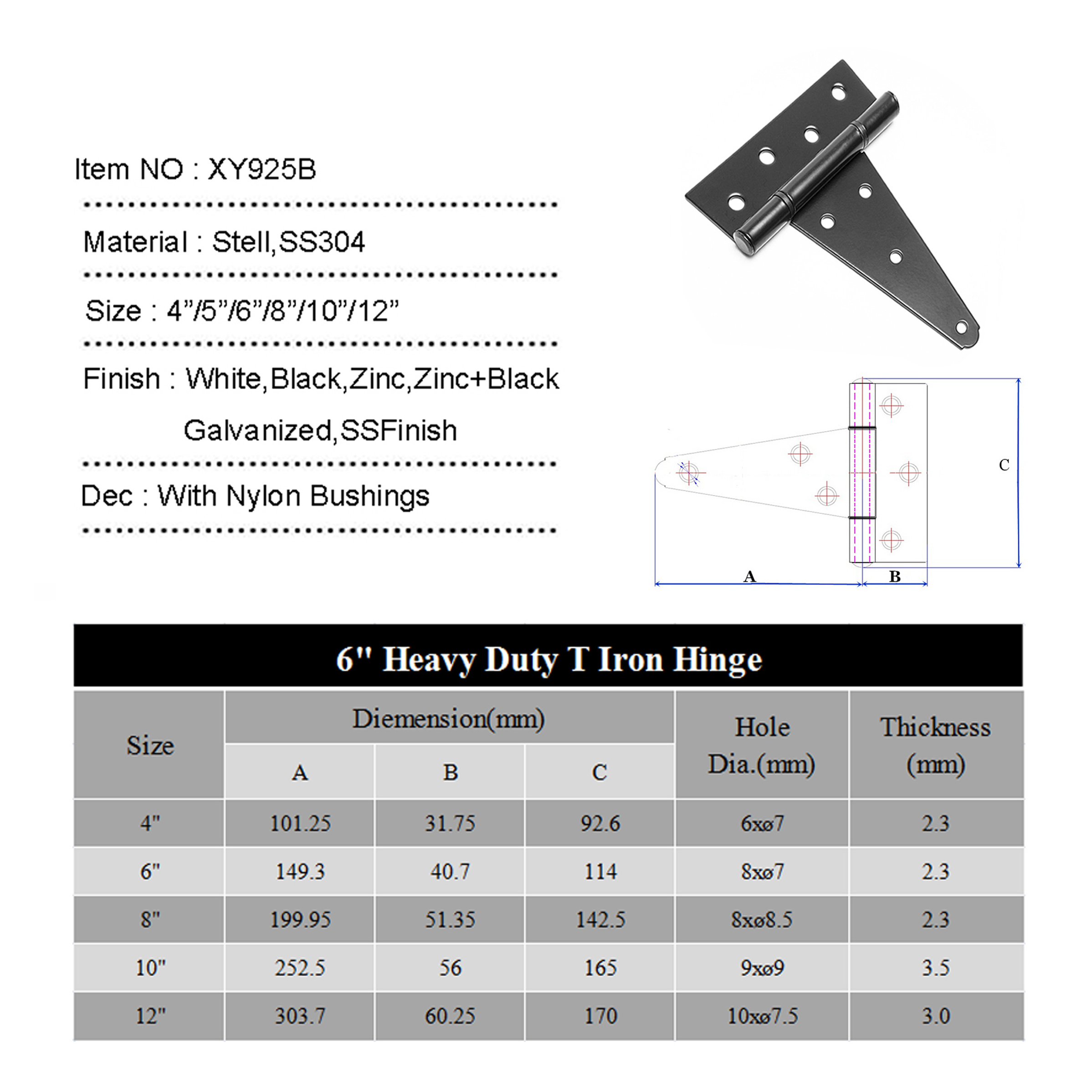 Rustproof Iron Hinges Fence Gate Hardware Heavy T Hinge Heavy Duty Fence Gate Hinge