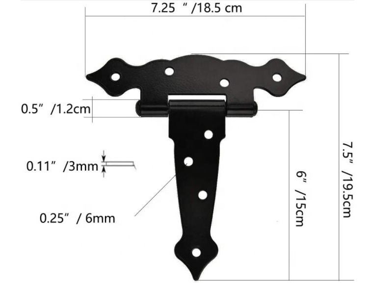 Universal Ornamental Self Closing Garden Wooden Gate Fence Tee Hinges Heavy Duty Hinges For Shed Door