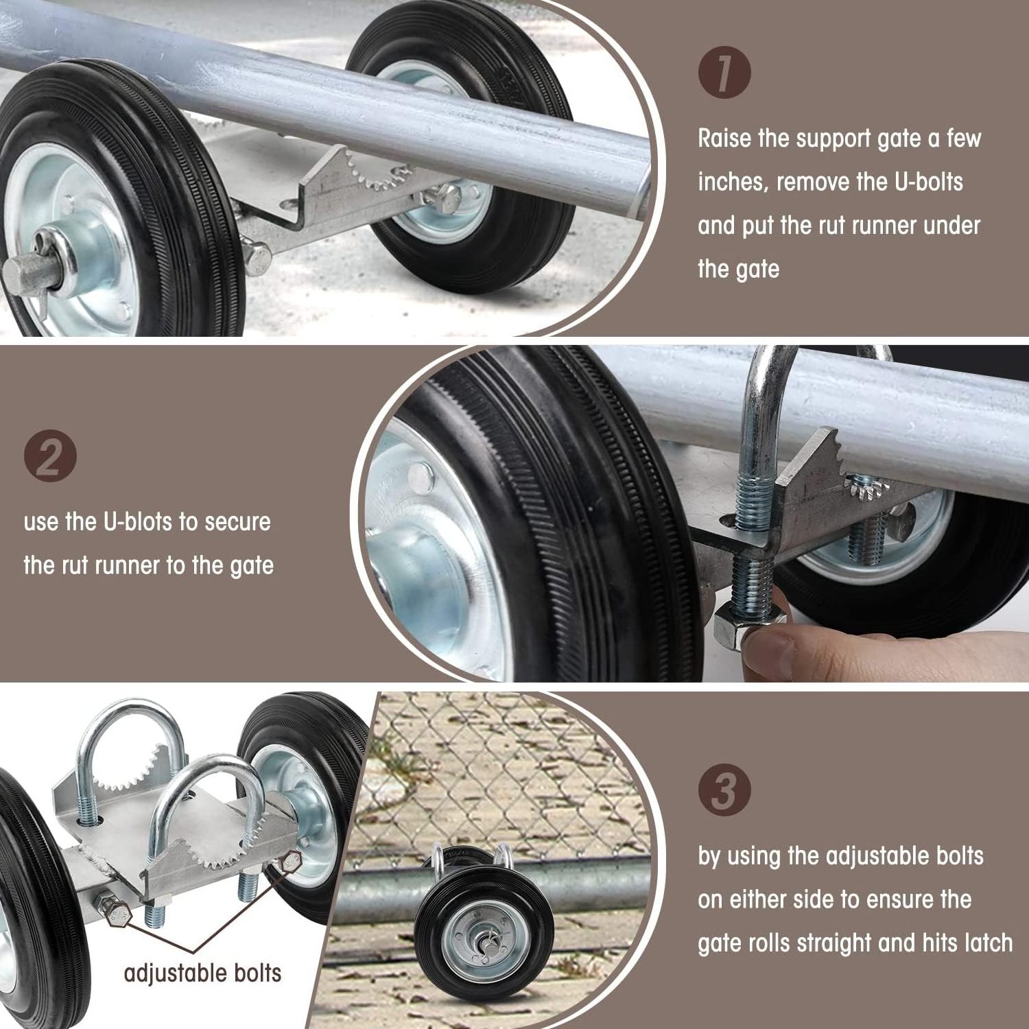 Heavy Duty Steel Rolling Gate 6inch Rubber Wheel Carrier for Driveway Chain Link Fence Metal Tube Gates