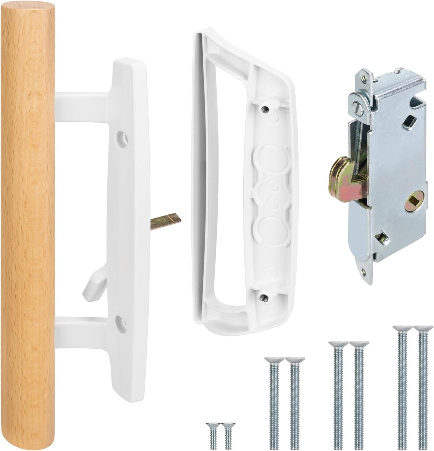 Sliding Patio Door Handle Set with Mortise Lock Replacement Oak Wood Flush Handle & Exterior Pull in Diecast for Glass Door