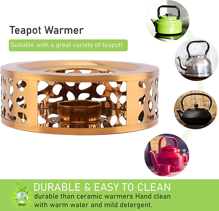 304 Stainless Steel Brushed Stainless Steel Tea Pot Warmer with Tea Light Candle