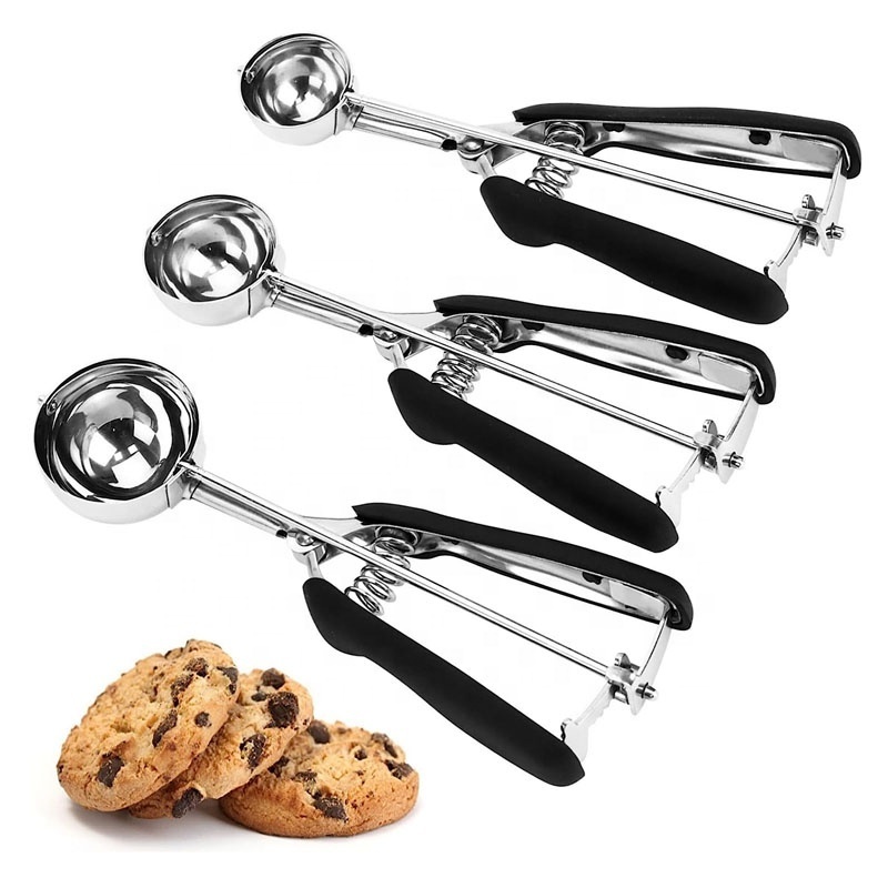 18/8 Stainless Steel 3Pcs Ice Cream Scoop, Cookie Scoops Ice Cream Scooper with Trigger Release for Baking Set