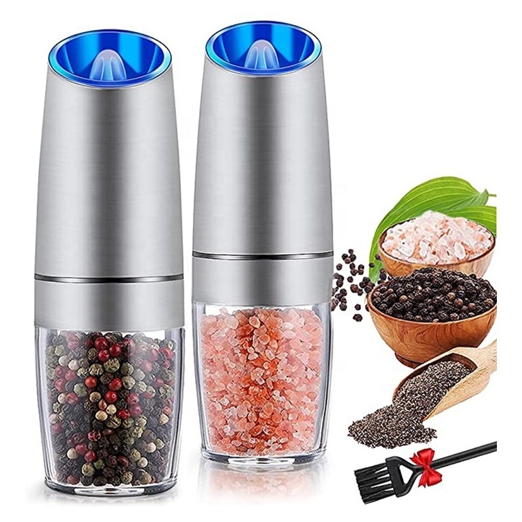 Wholesale Amz automatic operation stainless steel gravity electric mill pepper and salt grinder set