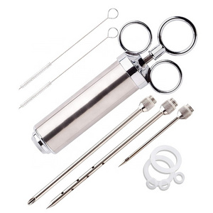 Meat Injector Kit Stainless Steel Food Syringe & 3 Marinades Needles for BBQ Grill Barbecue Syringe & Meat injectors for Smoking