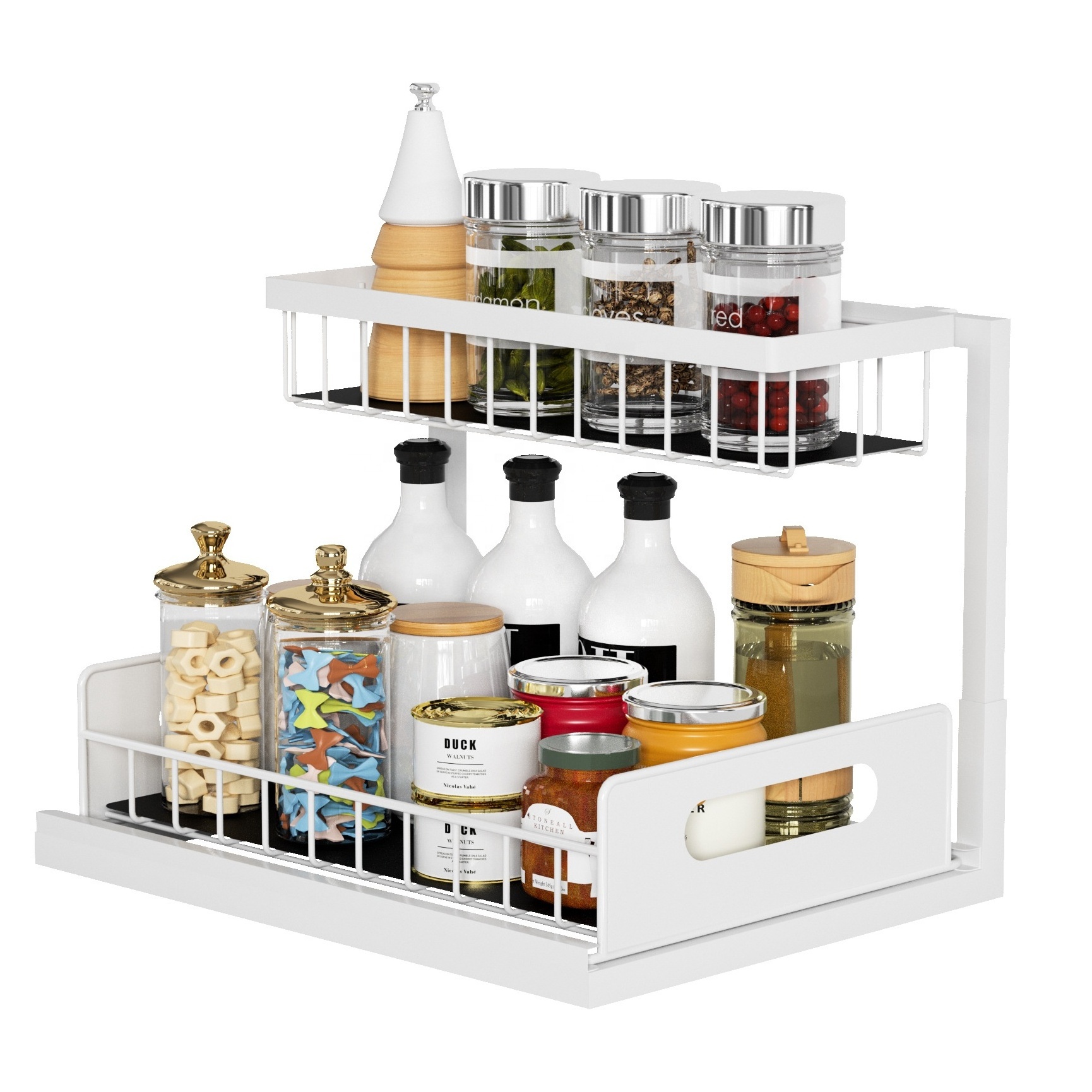 Factory Wholesale 2 Tier Under Sink Pull Out Cabinet Organizer Slide Wire Shelf Basket for Kitchen Base Cabinets