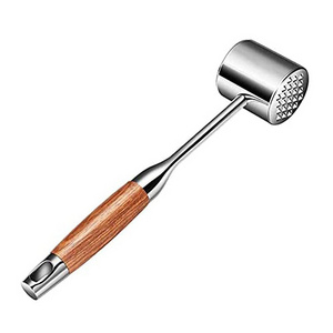 Meat Tenderizer Tool Meat Mallet Hammer 304 Stainless Steel Heavy Meat Pounder Dual Sided with Wood Handle for Tenderizing