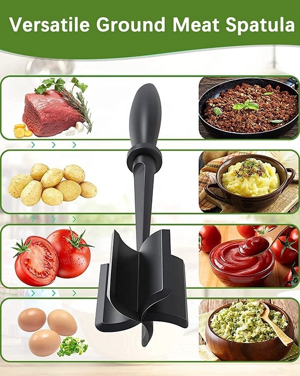 Wholesale 5 Curve Blades Ground Beef Masher Heat Resistant Meat Masher Tool Meat Chopper Hamburger Non-scratch Chopper Utensil