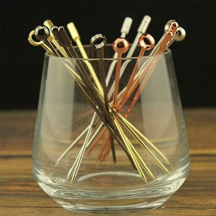 Food Grade Colorful Stainless Steel Cocktail Picks Fruit Stick Toothpicks