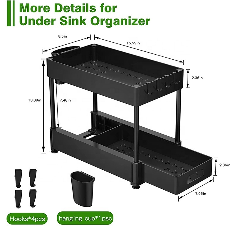 Multi-purpose Under Sink Shelf Organizer and Storage Bathroom Organizer 2-Tier Sliding Kitchen Cabinet Organization