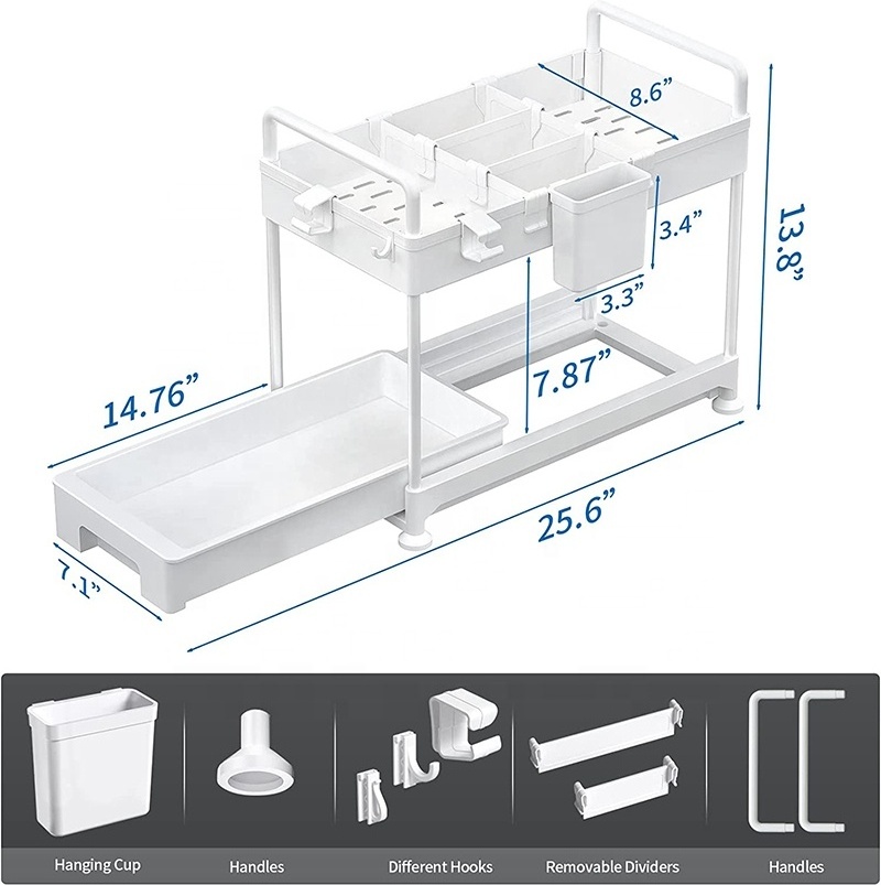 2-Tier Under Sink Organizer Under Bathroom Sink Cabinet Organizers Sliding Under Sink Storage Organization