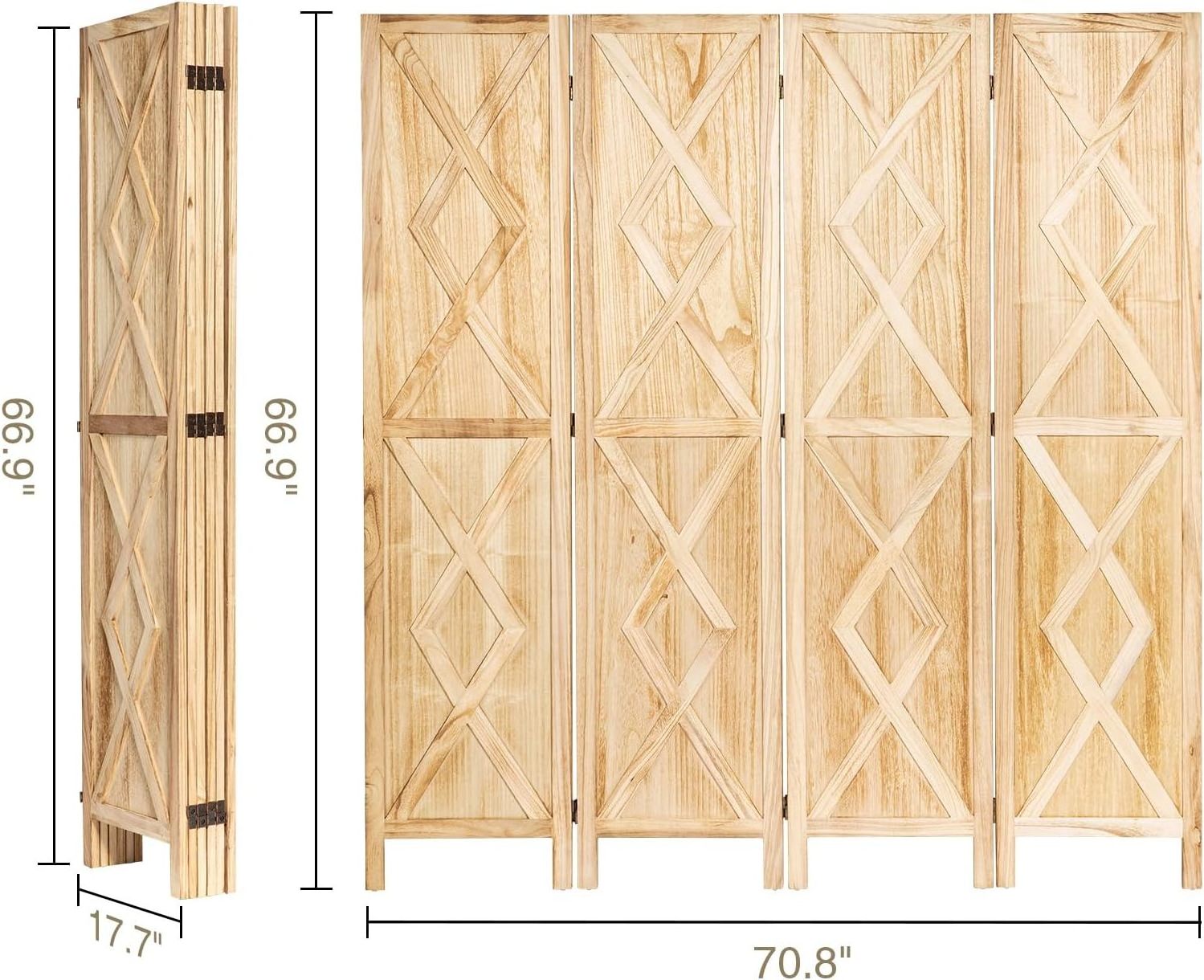 4 Panel Wood Room Divider,Rustic Folding Privacy Screens Room Divider