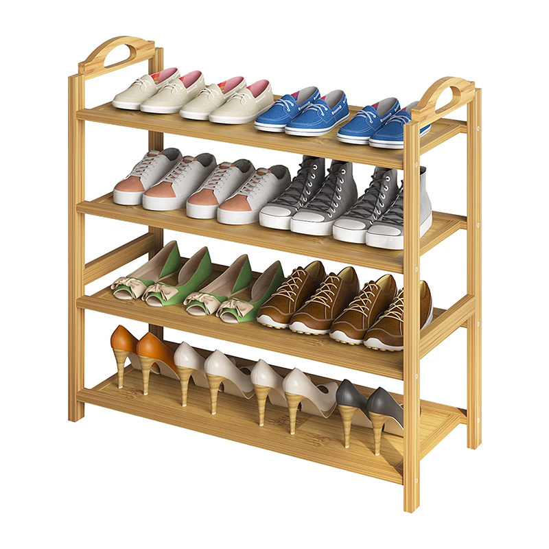 Bamboo Shoe Rack 4-tier Shoe Storage Organizer Entryway Shoe Shelf Customized Logo Antique Living Room Furniture Contemporary