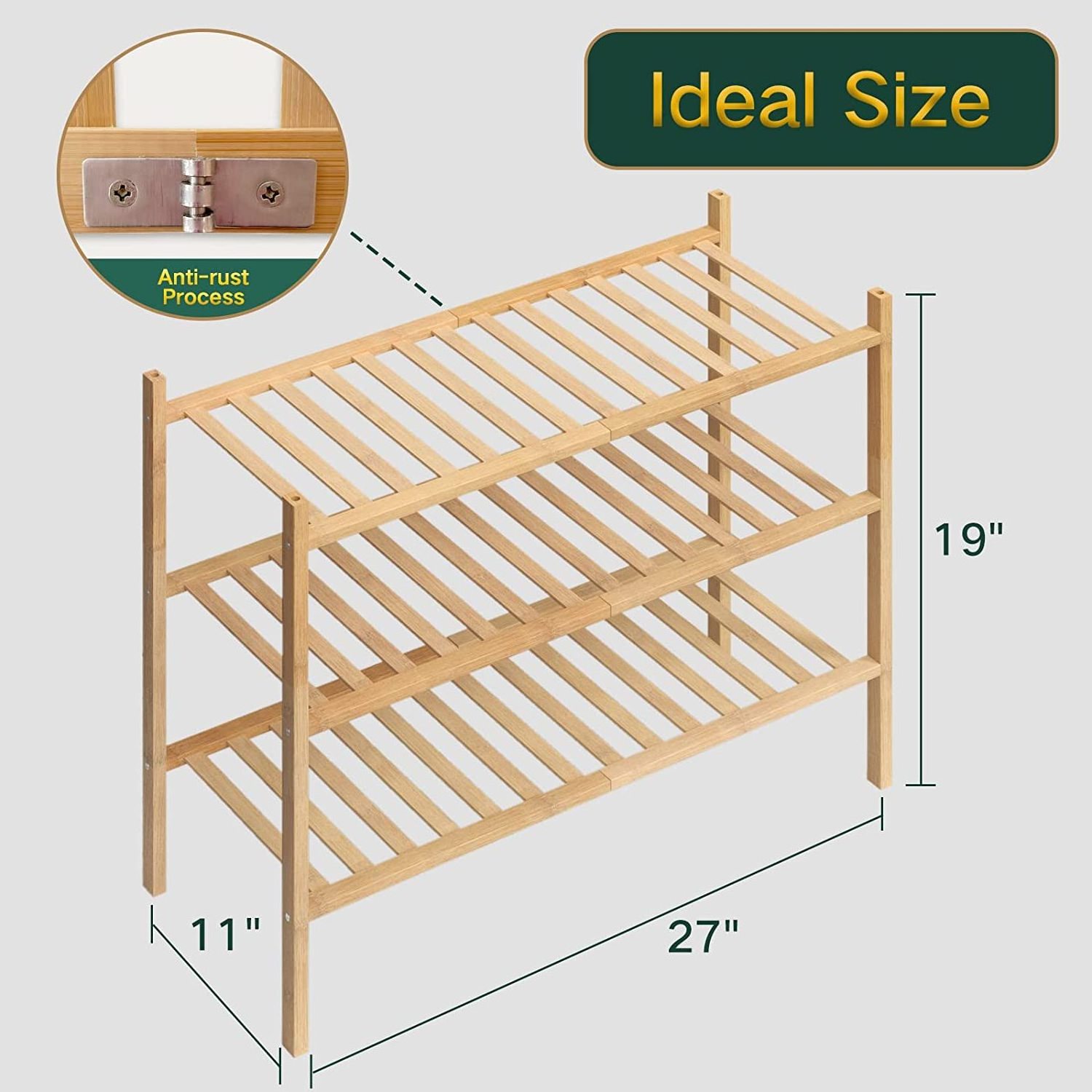 Bamboo Rack 3-tier Shoe Rack for Closet Stackable Shoes Rack Organizer Free Standing Shoe Shelf Home Furniture Customized Logo