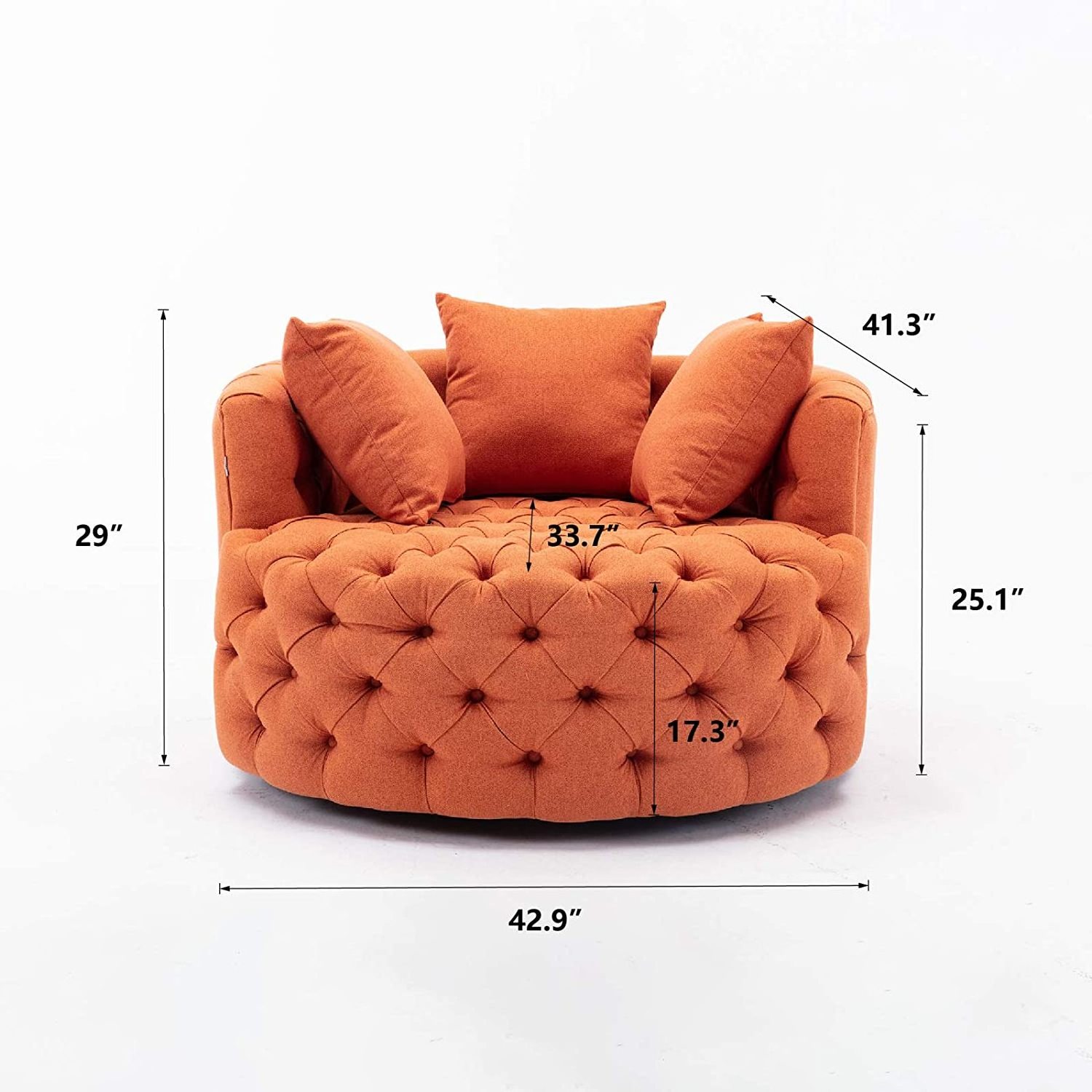 Home Modern Flax Leisure Chair Swivel Chair Barrel Chair Orange Color,360 Degree Rotating Wheel