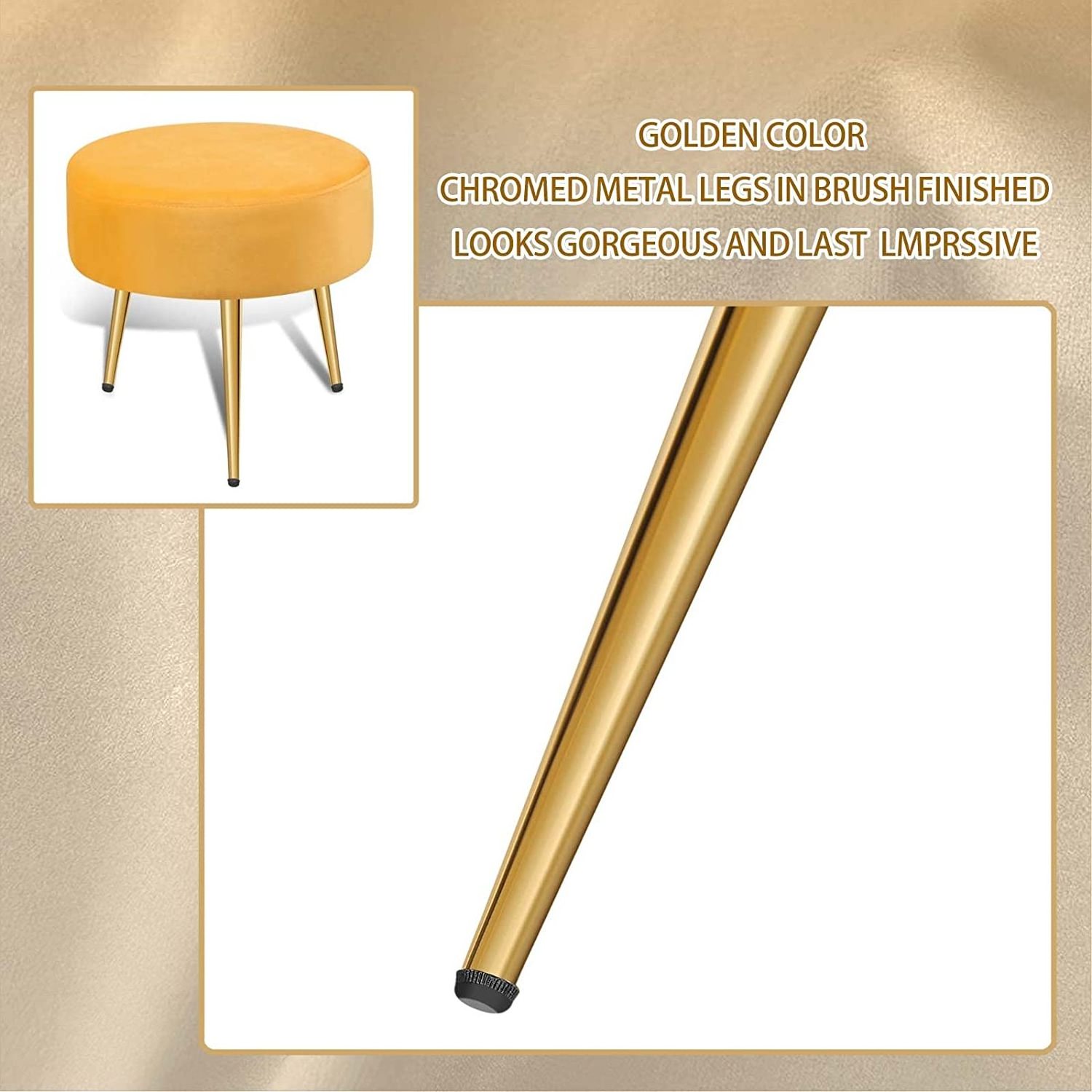 Round Footstool Ottoman Bench, Vanity Stool with Gold Legs