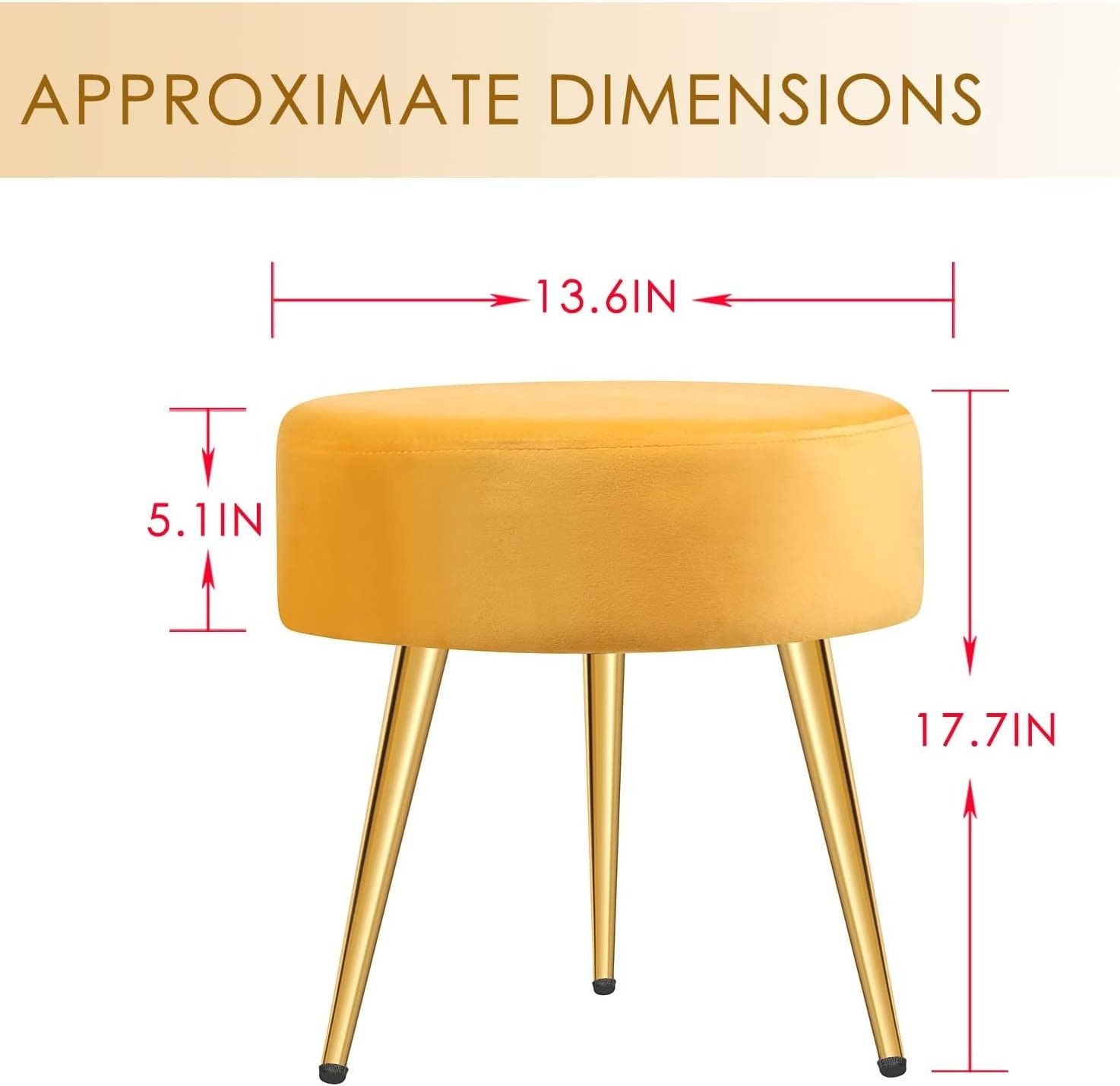 Round Footstool Ottoman Bench, Vanity Stool with Gold Legs