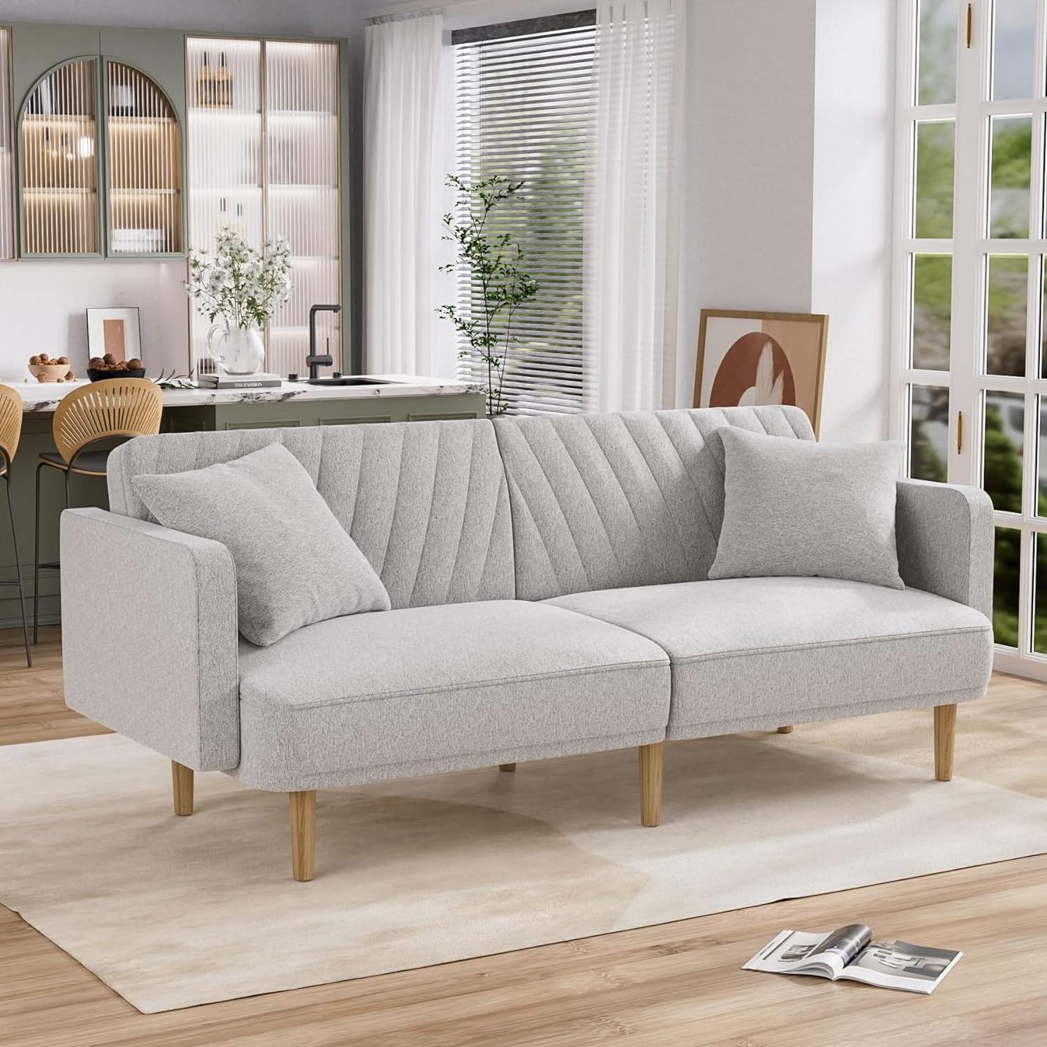 Convertible Sleeper Sofa with Wood Legs, 74.8