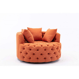 Home Modern Flax Leisure Chair Swivel Chair Barrel Chair Orange Color,360 Degree Rotating Wheel