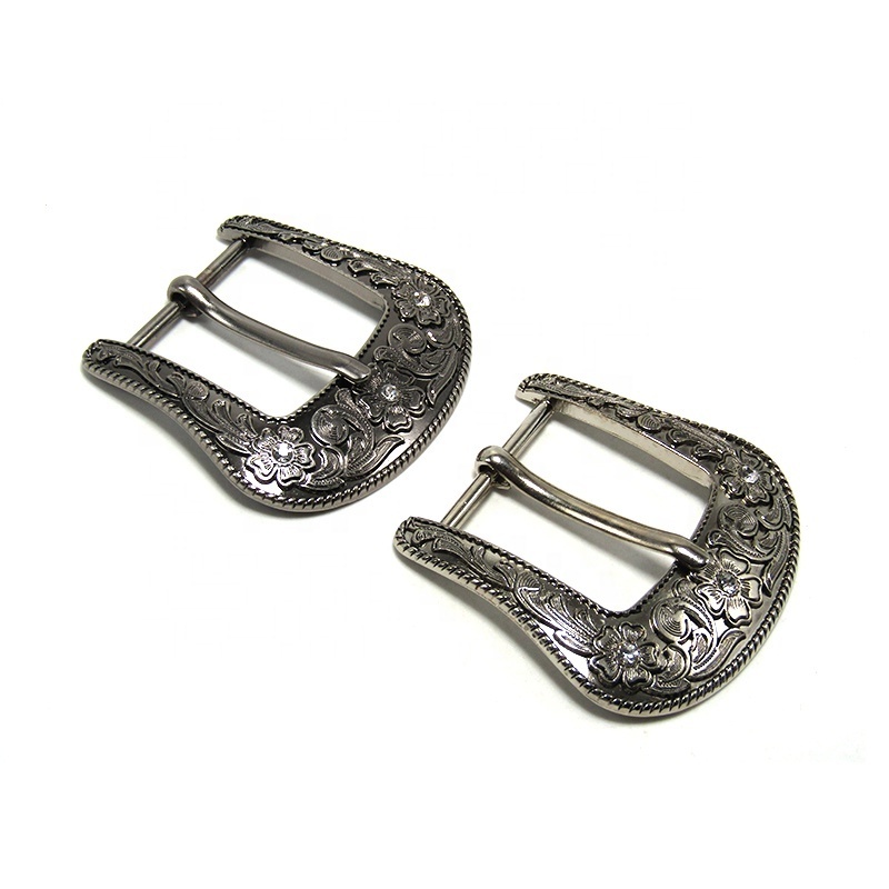 Vintage Silver End Bar Pin Buckle 3 Pcs Set Metal Zinc Alloy Western Cowboy Flower Rhinestone Belt Buckles 38mm For Men Belt