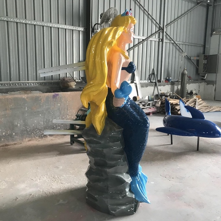 Fiberglass mermaid cartoon Custom Marine animal sculpture Mermaid cartoon ornaments Shark who the statue