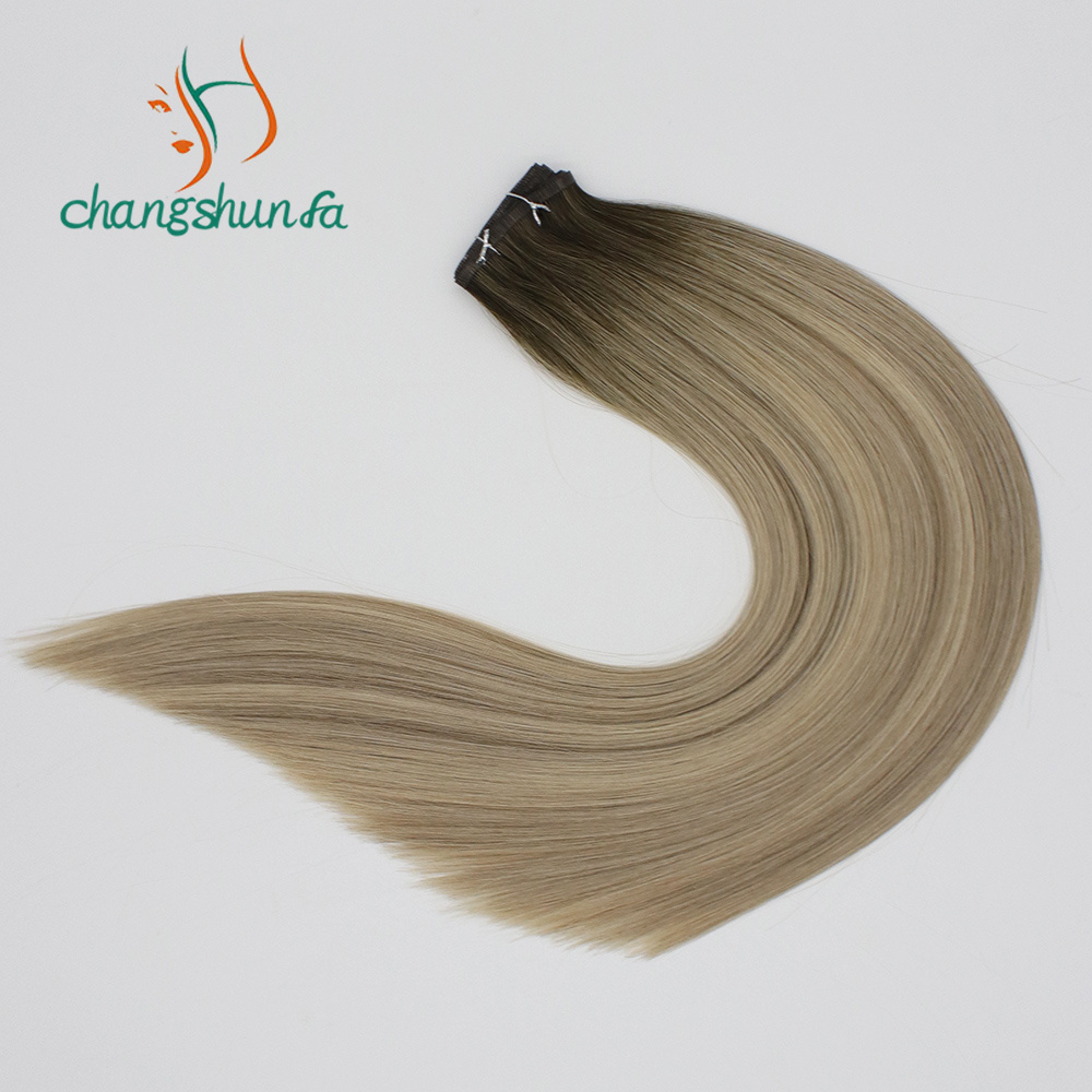 Human Hair Flat Weft High Quality Remy Seamless Weave Pu Flat Weft Double Drawn Thick End