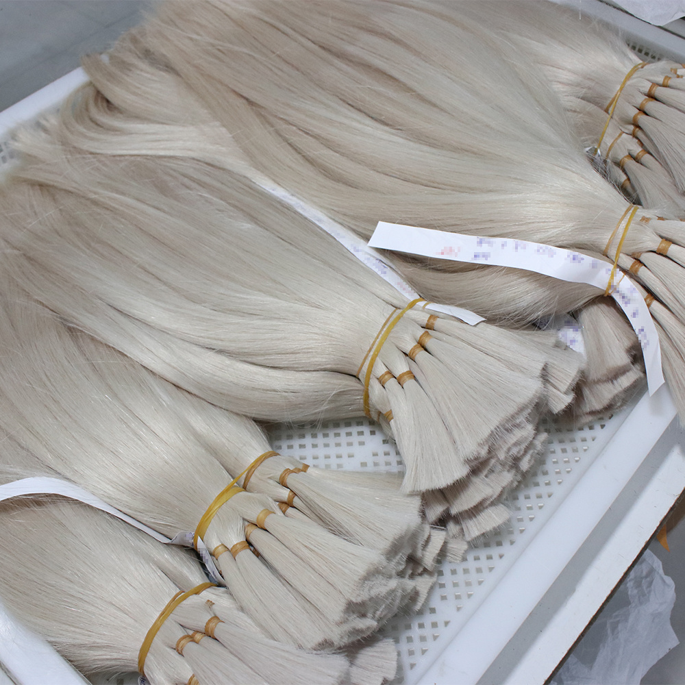 Virgin Natural Europea Blonde /Silver/Grey/Color Straight Human Braiding No Weft Hair Bulk For V Light Hair Extension