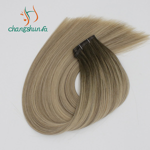 Human Hair Flat Weft High Quality Remy Seamless Weave Pu Flat Weft Double Drawn Thick End