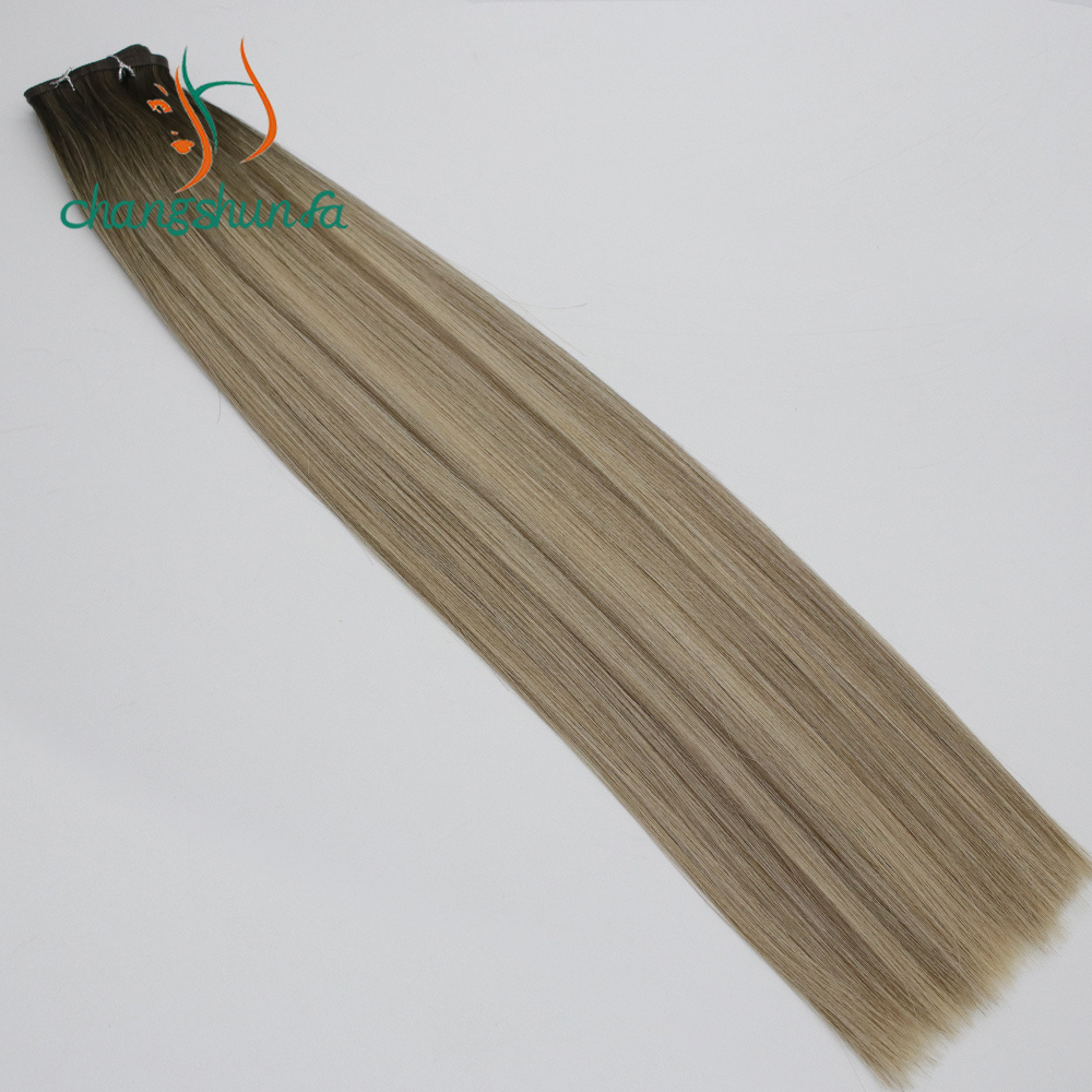 Human Hair Flat Weft High Quality Remy Seamless Weave Pu Flat Weft Double Drawn Thick End