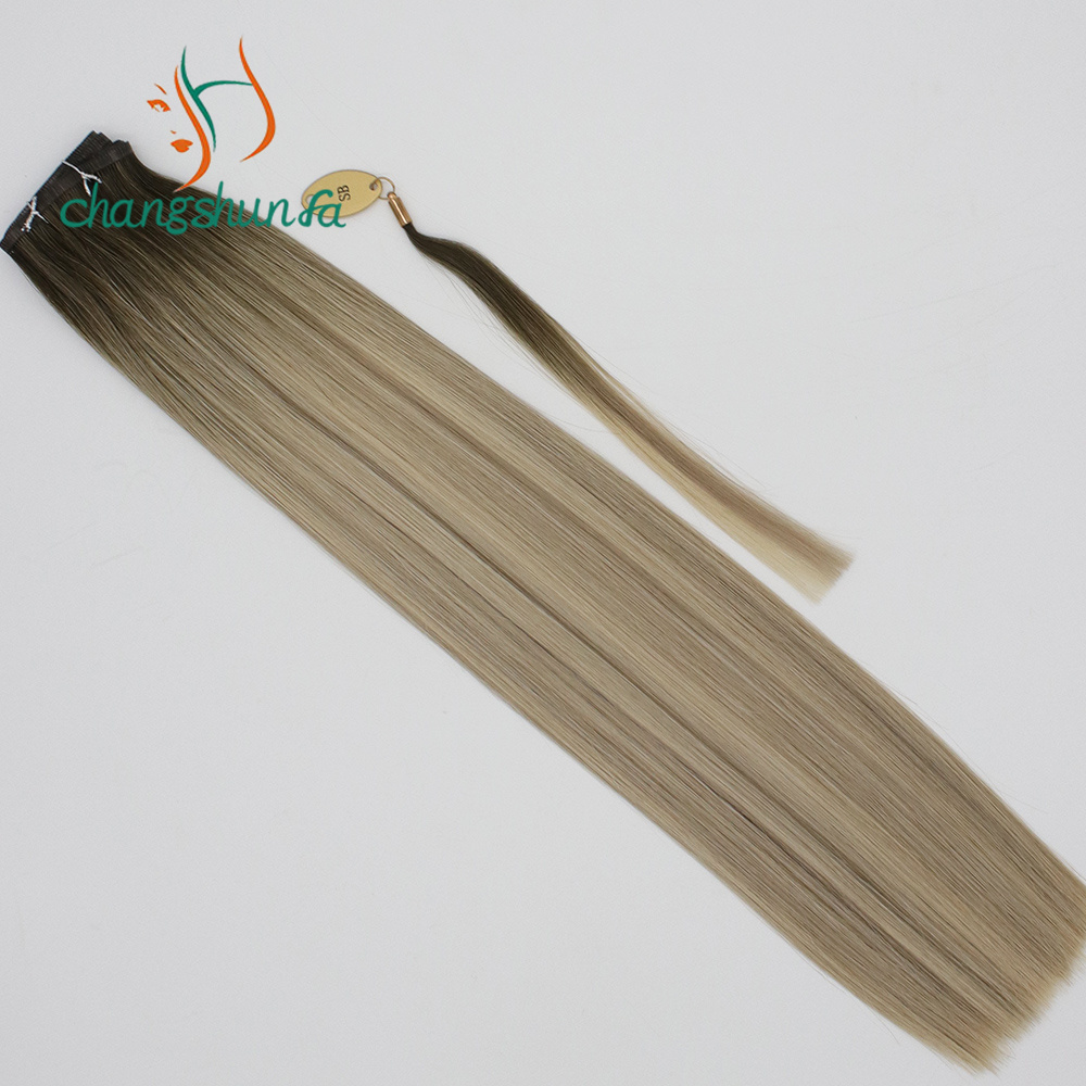 Human Hair Flat Weft High Quality Remy Seamless Weave Pu Flat Weft Double Drawn Thick End