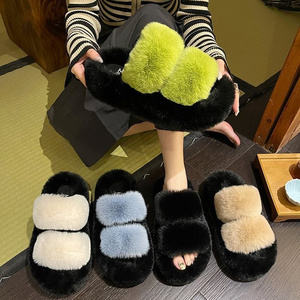 Fluffy Slippers Pvc Eva Thick Soled Flip Flops Plush Non Slip Warm Winter Open Toe Winter Slippers Home Slippers For Women