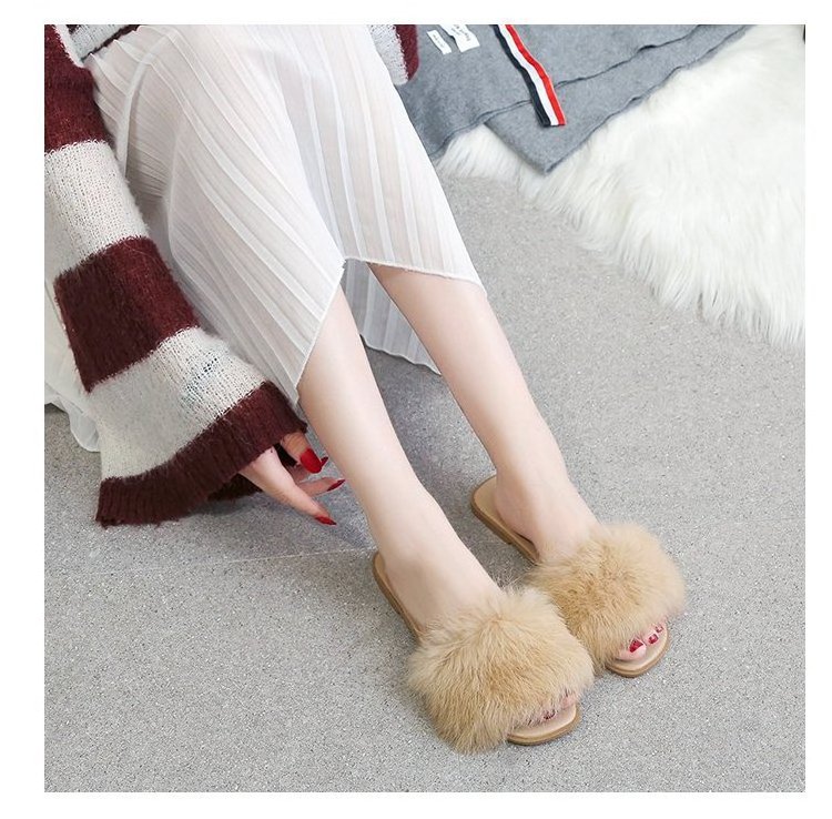 High Quality Pvc Eva Open Toe Flat Plush Single Strap Indoor Outdoor Slippers Women's Slippers Sandals Ladies Flip Flops