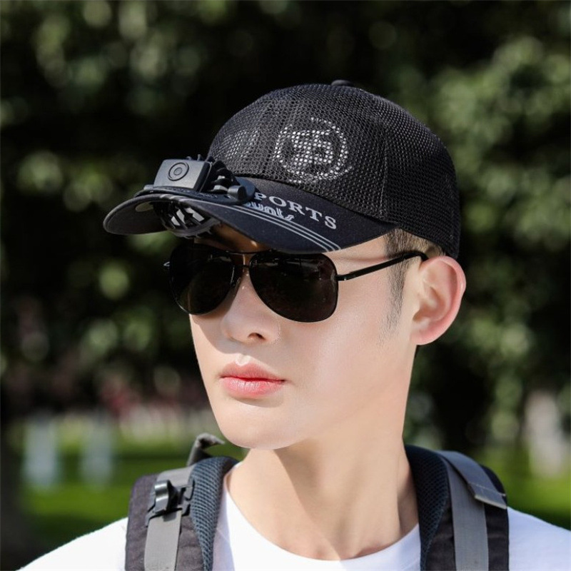 Wholesale Custom Blank Mens Solar Charger Snapback Hat Solar Powered Fan Cap Hat With Fan Solar