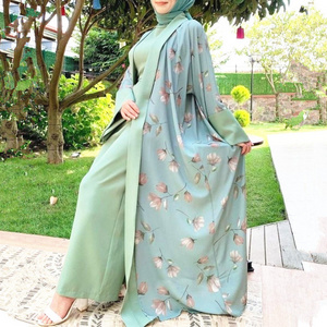 New Top Best Selling 2pcs Sets Arabic Supplier Long Sleeve Ladies Islamic Clothing Abaya Muslim Women Dress With Jumpsuits