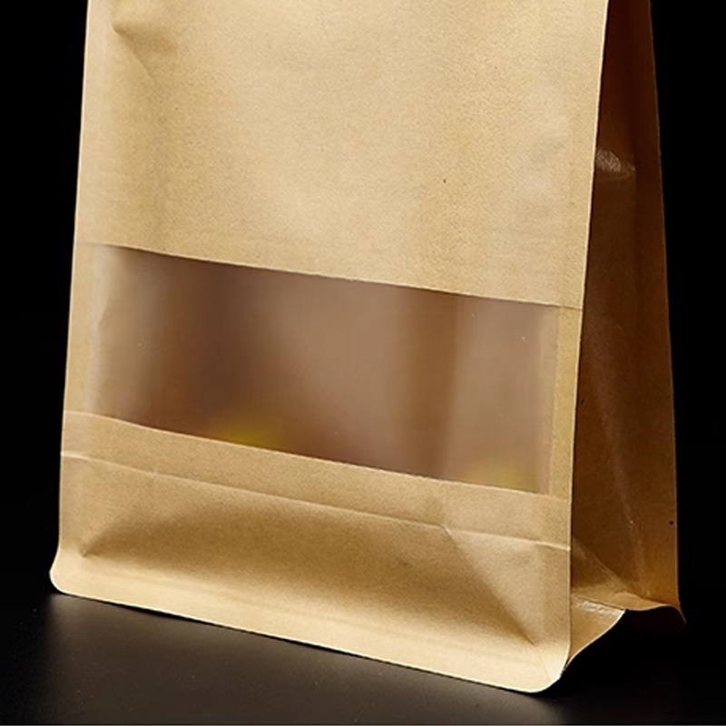 Custom Self-holding Zipper Eight Side Sealing Bag Food Sealing Pocket Packaging Date Snack Food Fruit Dry Bread Kraft Paper Bag