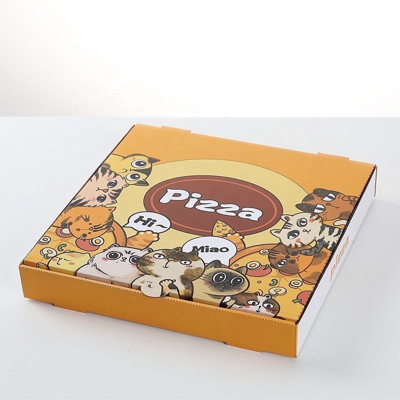 Custom Printed Cardboard Corrugated Yellow Pizza Boxes Takeout Container Kraft Lunch Pizza Box With Custom Logo