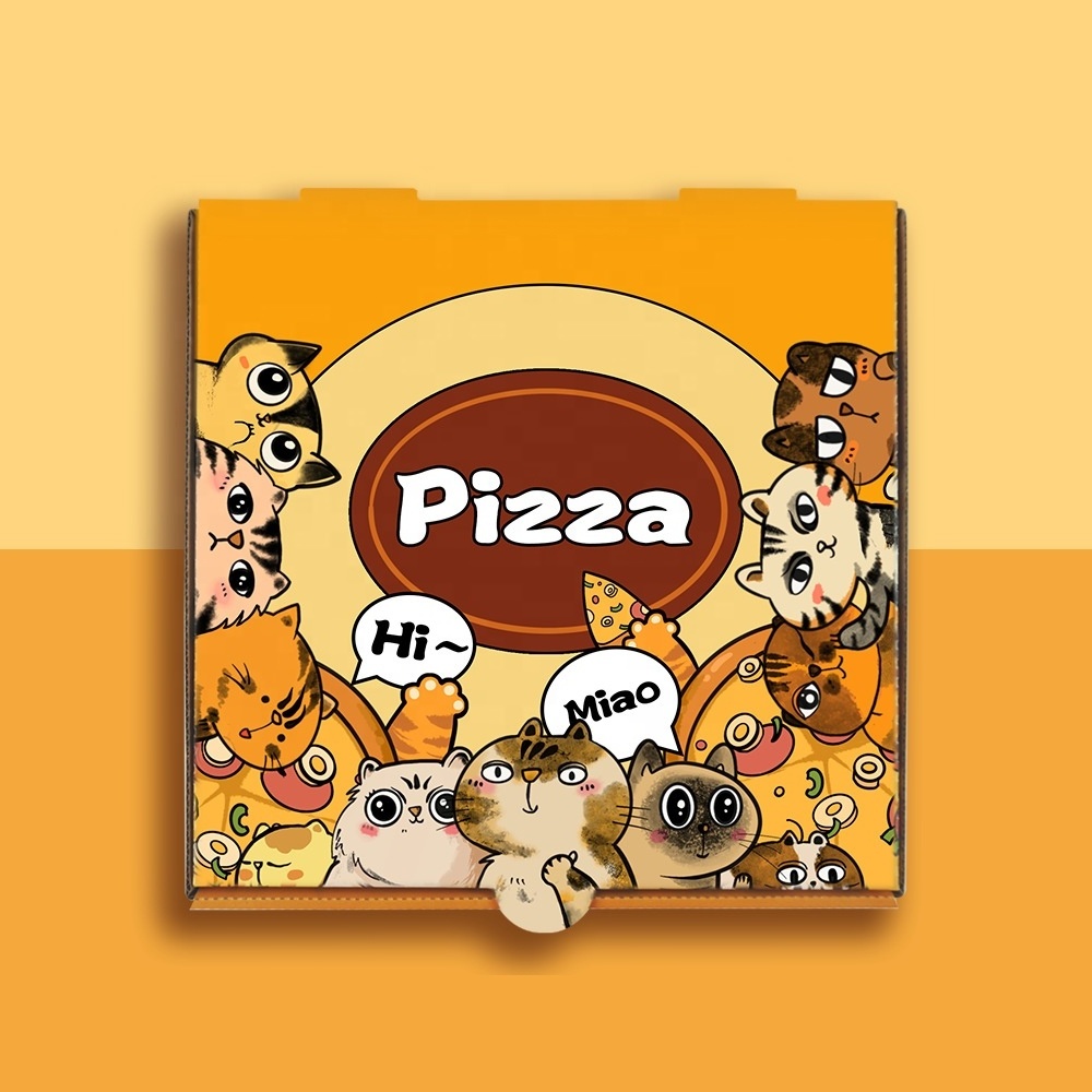 Custom Printed Cardboard Corrugated Yellow Pizza Boxes Takeout Container Kraft Lunch Pizza Box With Custom Logo