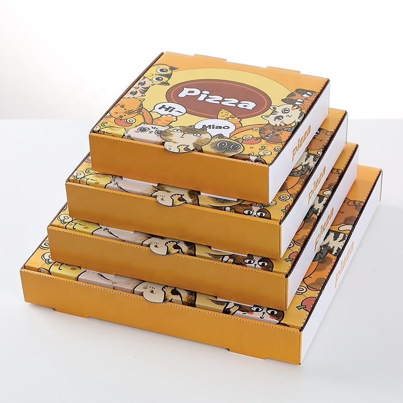 Custom Printed Cardboard Corrugated Yellow Pizza Boxes Takeout Container Kraft Lunch Pizza Box With Custom Logo