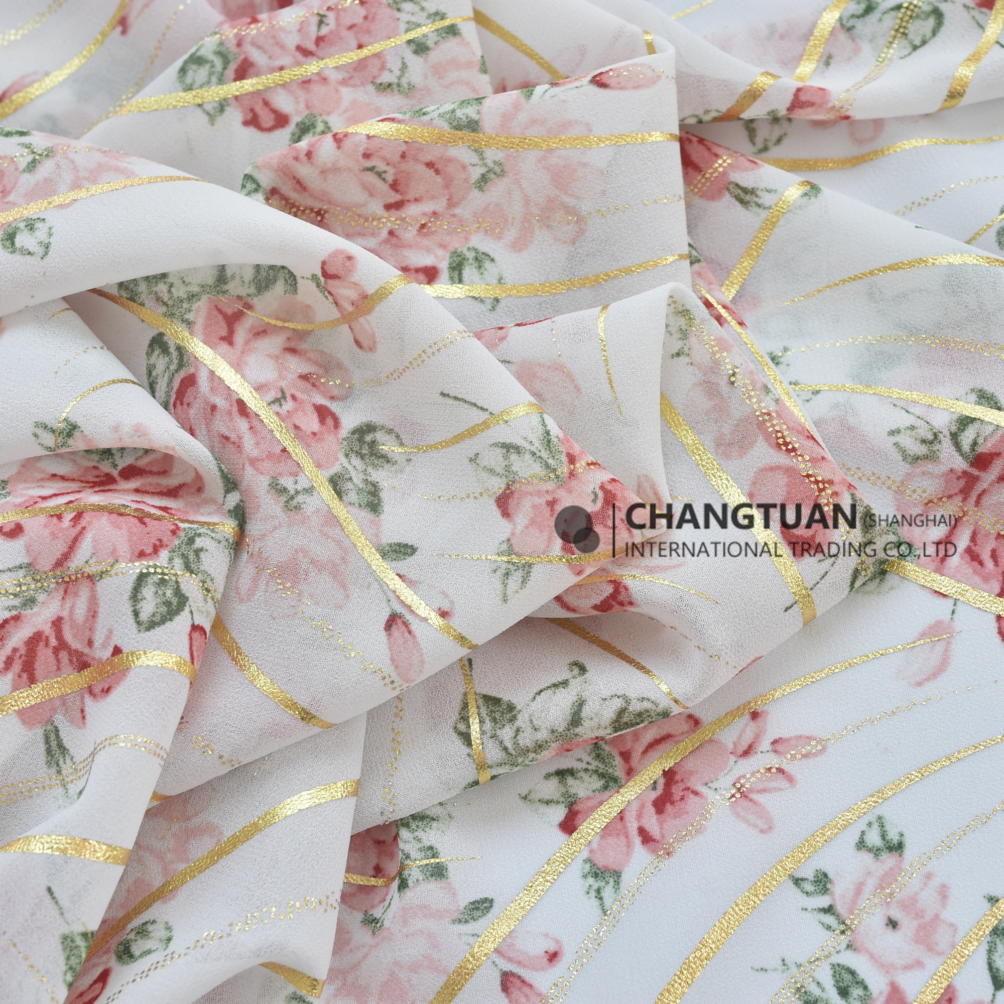 Wholesale Chiffon Fabric By Meters Shiny Golden Sheer Chiffon Fabric Floral Print Chiffon Fabric For Women Dress Clothing