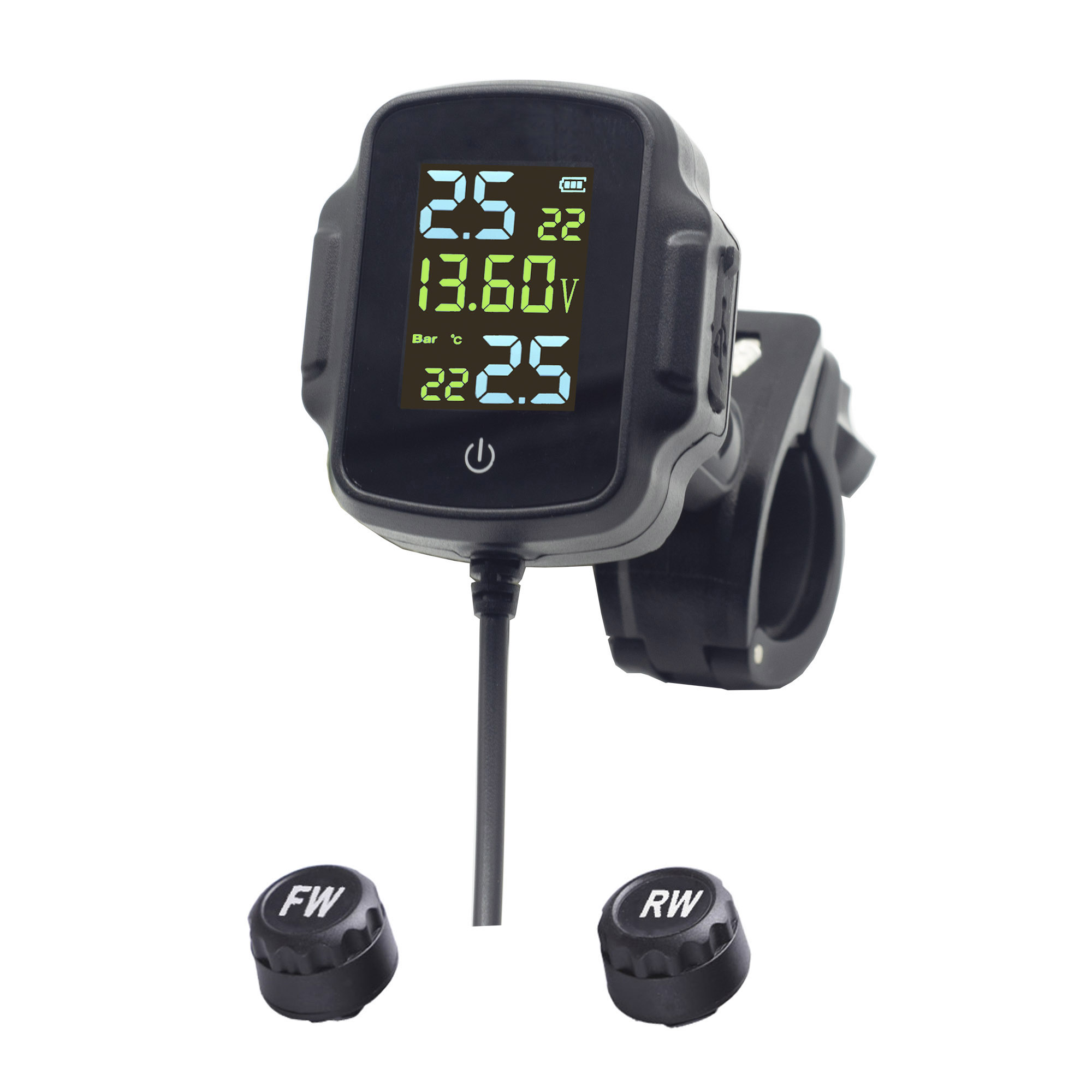 Motorcycle TPMS Sensor Motorbike Tire Pressure Tyre Temperature Monitoring Alarm System with 2 External Sensors