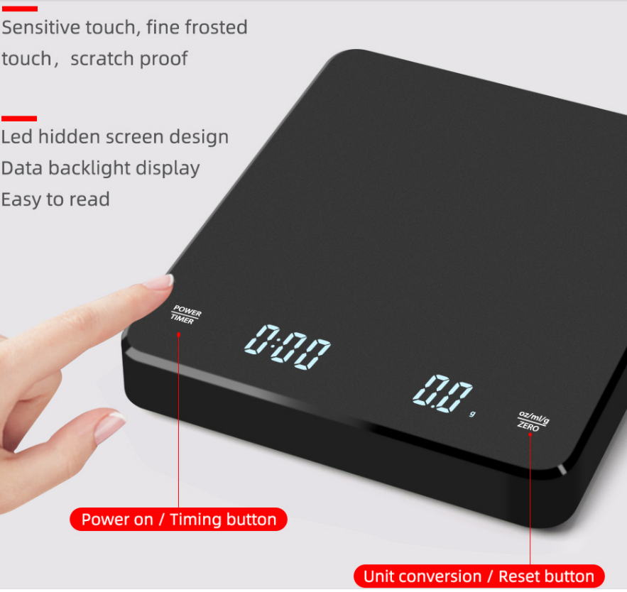 2022 New LED Kitchen Scale Black Hand Pour USB Timer  Espresso Coffee Drip Scale With Timer Baking Table