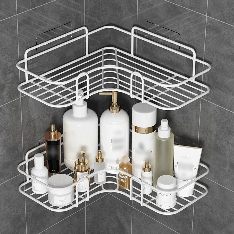 Punch-free Shower Corner Shelf Shampoo Bathroom Shelf Wall-mounted Metal Kitchen Triangle Shelf