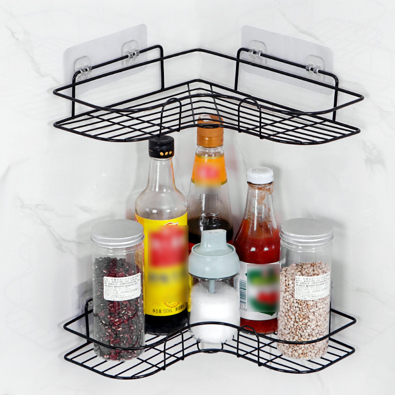 Punch-free Shower Corner Shelf Shampoo Bathroom Shelf Wall-mounted Metal Kitchen Triangle Shelf