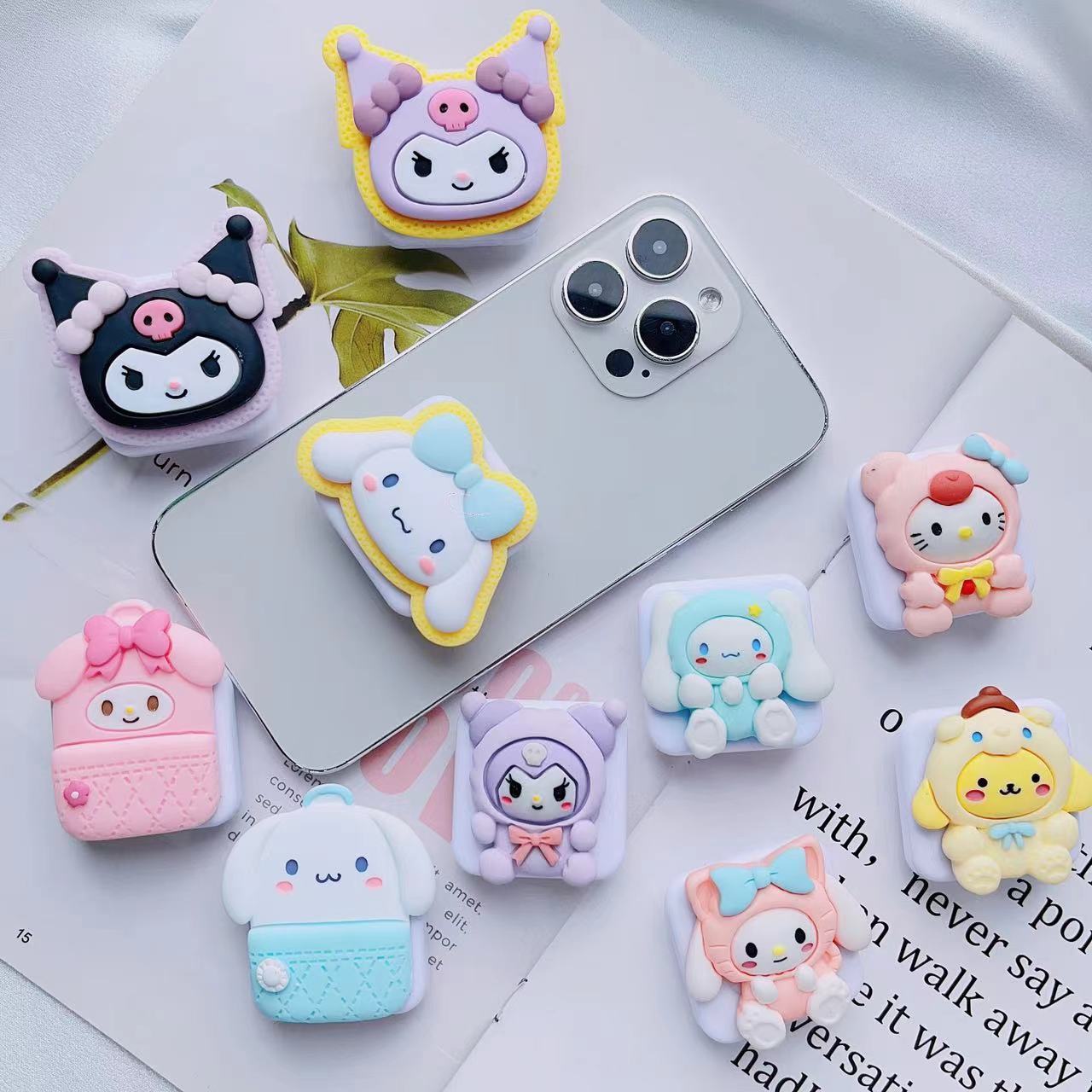 2024 New Cartoon 3D Sanrio Mobile Phone Holder Cute Makeup Mirror Flip Mirror Desktop Holder New Wholesale