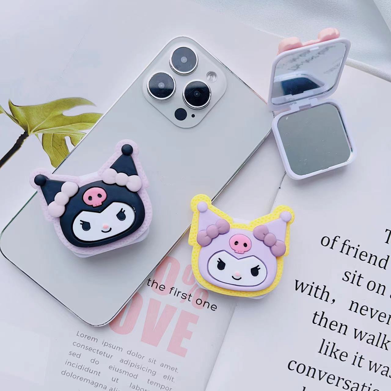 2024 New Cartoon 3D Sanrio Mobile Phone Holder Cute Makeup Mirror Flip Mirror Desktop Holder New Wholesale